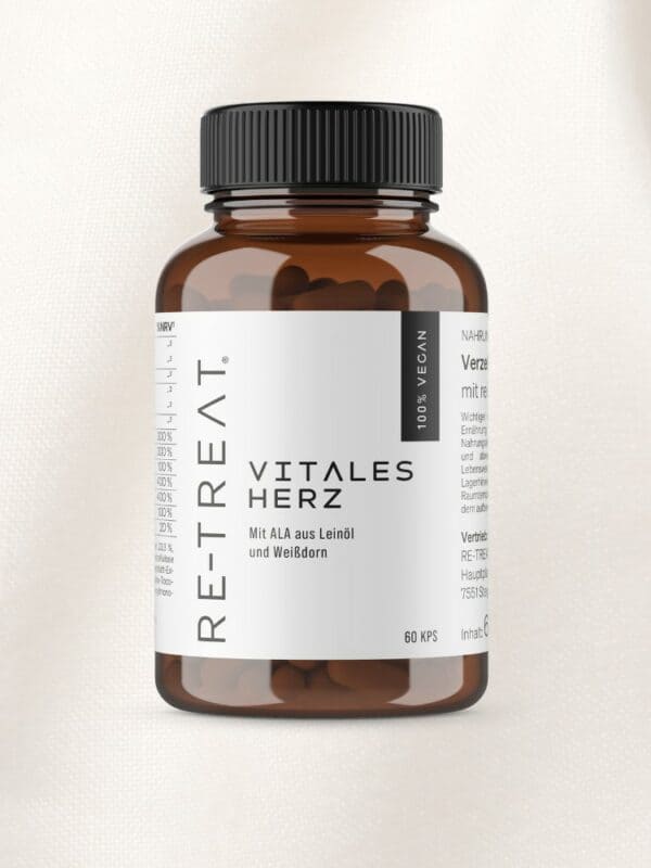 Vitales Herz – 60 Kapseln mit ALA aus Leinöl, Weißdorn und Coenzym Q10 zur Unterstützung der Herz-Kreislauf-Gesundheit.